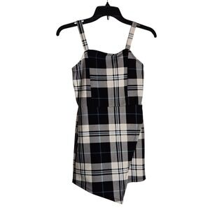 Almost Famous Womens Plaid Wrap Front Skort Romper Black White Blue Size M